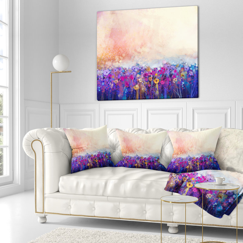 Aquarelle fleur abstraite - coussin imprimé floral, 16 po x 1 po, Coussin décoratif