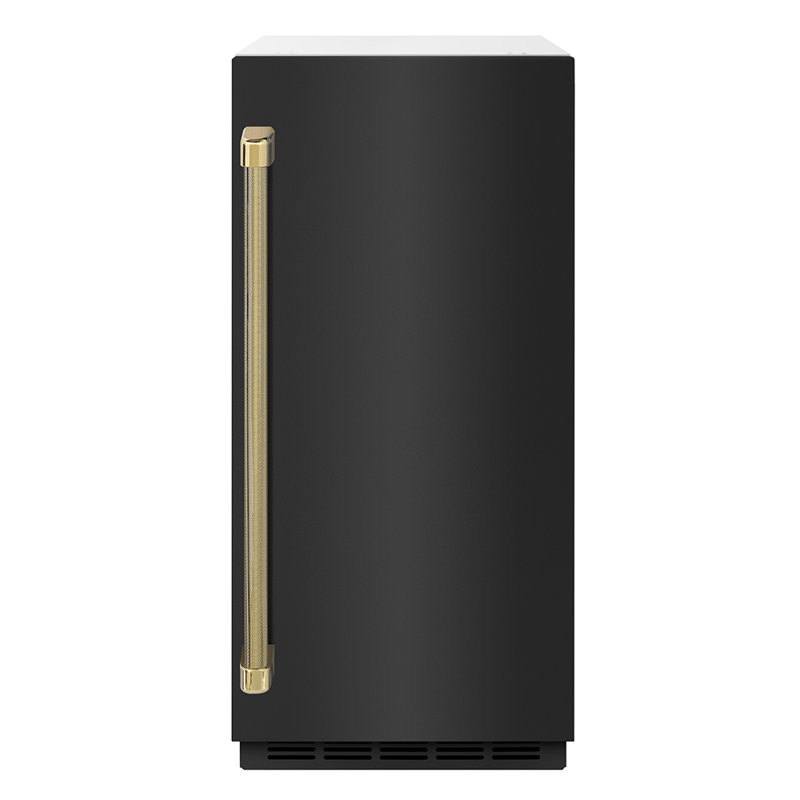 ZLINE Autograph 15 in. Touchstone Clear Cube Ice Maker with Black Steel Door & Bronze Helix Handle, Gold