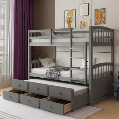 Eriani Twin over Twin 3 Drawer Solid Wood Standard Bunk Bed with Trundle by Harriet Bee -  C1F6C9D69E754005A090B60D180CEAF3