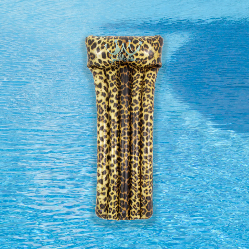 66.5" Inflatable Leopard Print Pool Mattress Float With Built In Pillow