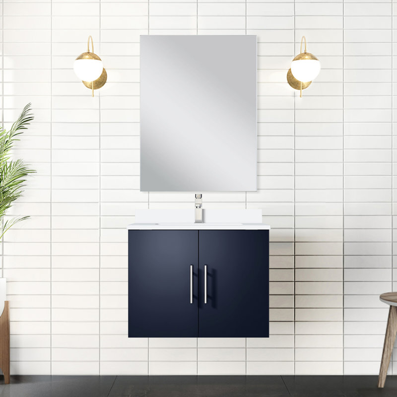24 po L x P 22 po. Meuble-lavabo bleu marine, comptoir en quartz blanc, miroir 18 po et robinet - teinture Scratch pour une fiabilité et une longévité à long terme