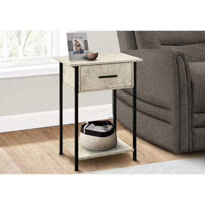 Table d'appoint à 2 niveaux dans la chambre à coucher - stratifié pierre crème et métal noir 24 po avec espace de rangement pour le salon