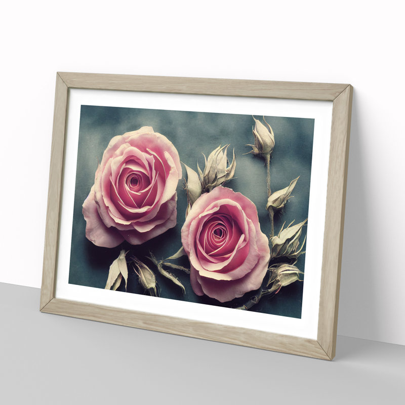 Decorated Rose Flowers - Framed Print, 25cm H x 34cm W x 2cm D, Oak Framed