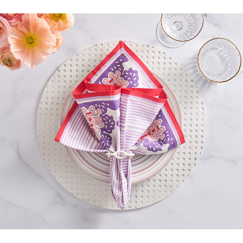 Filigree Napkin, White/Lilac/Coral