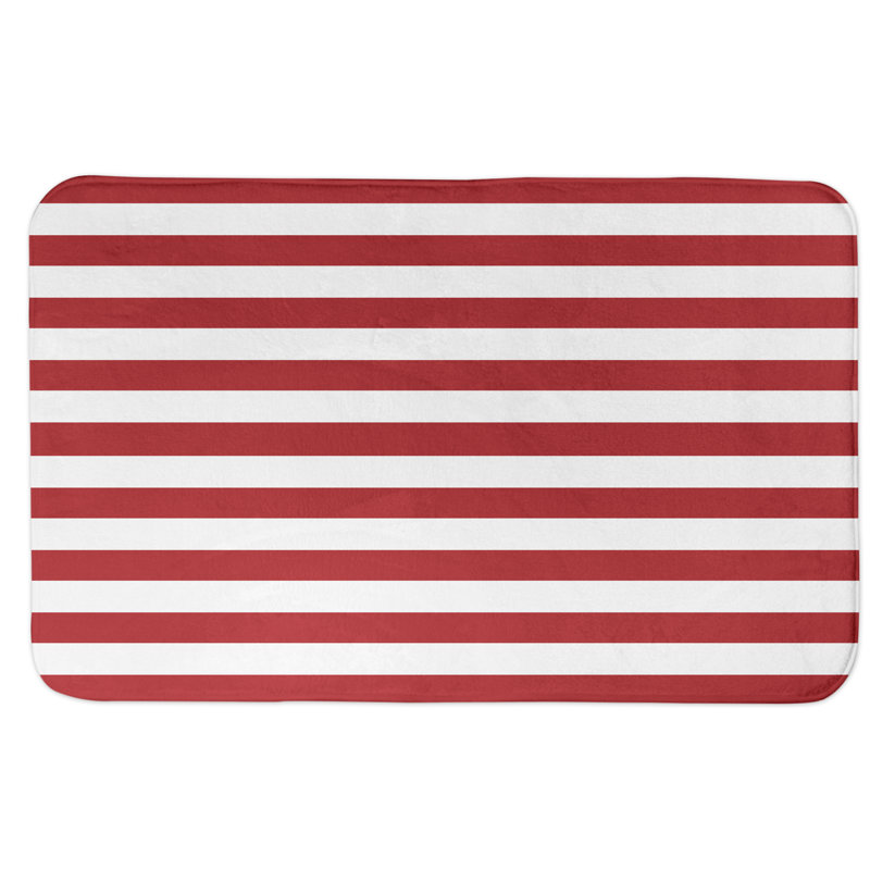 Tapis pour salle de bain à rayures marin Eller, Rouge