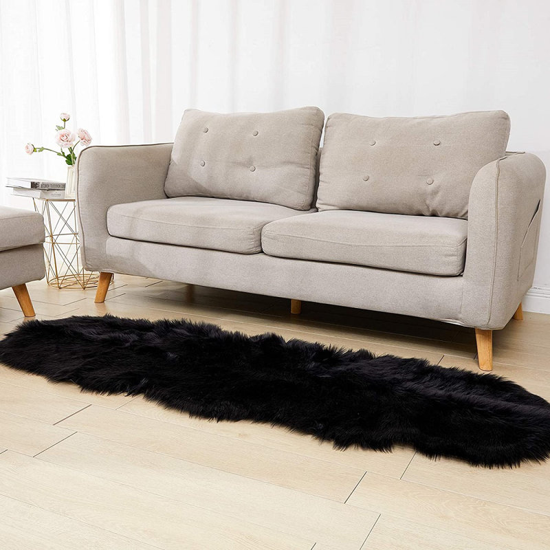 Faux Fur Indoor Rug, Runner 2' x 3'11", Black