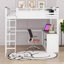 Queen Size Loft Bed With Built-In Desk, Open Shelves