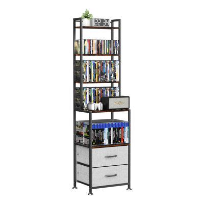 DVD Storage, Mutli 7-Tier DVD Storage Rack And Shelving, DVD Dispaly Shelf, CD Rack Tower, Grey