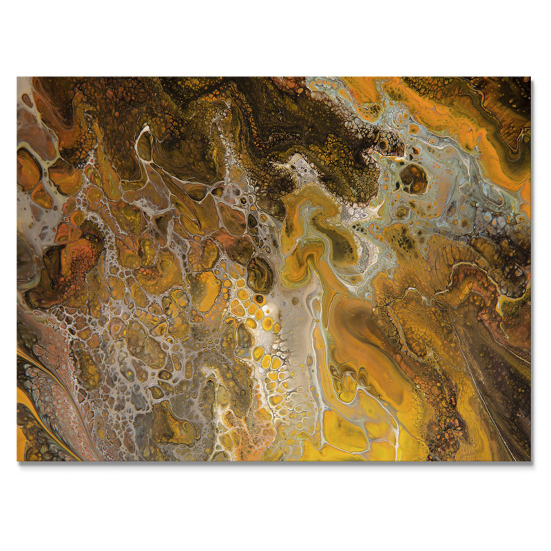 Marbre brun et jaune - art moderne sur toile, H 24 po x l 36 po x P 1 po, Toile tendue