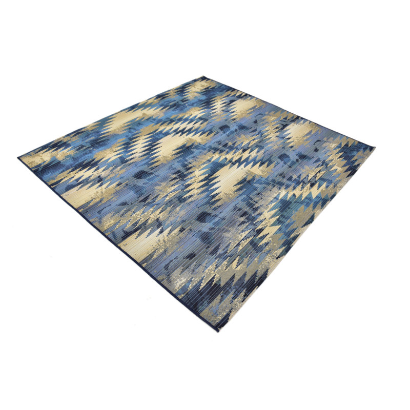 Tapis intérieur / extérieur bleu Tomlinson, Carré 6 pi 1 po