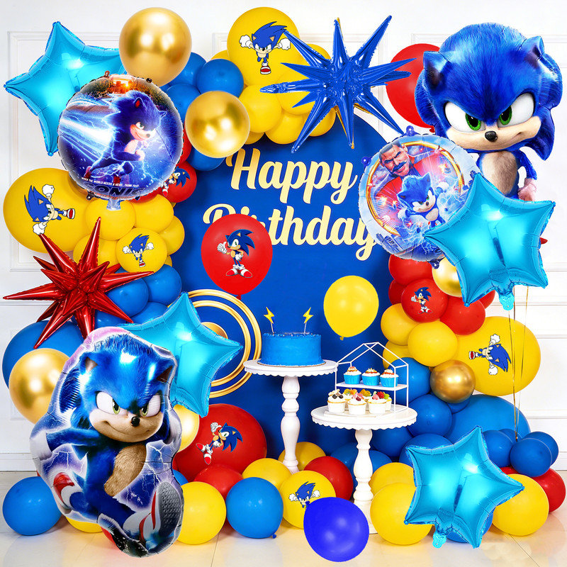 84 pièces décorations de fête Sonic Balloon, ensemble de ballons Sonic Birthday Decorations