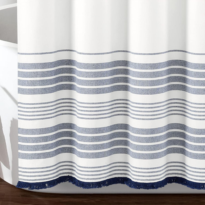 Cotton Shower Curtain Set, White/Navy