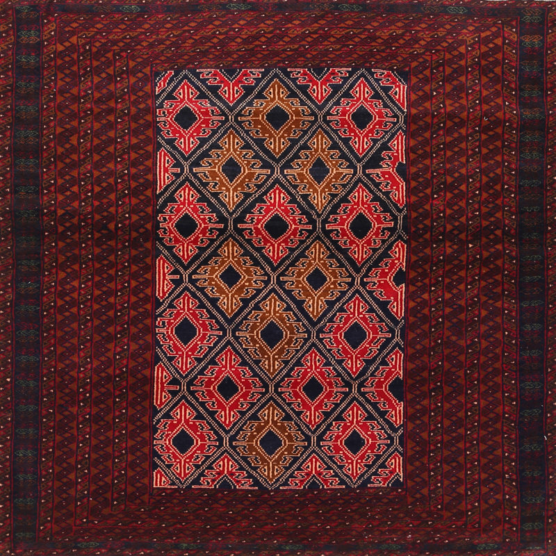 Tapis brun/rose/rouge traditionnel Montufar, Rond 5 pi