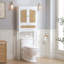 Armoire de rangement au-dessus de la toilette avec portes en rotin, organisateur de salle de bain au-dessus de la toilette avec cube inclinable et tablette réglable, rangement pour salle de bain blanc
