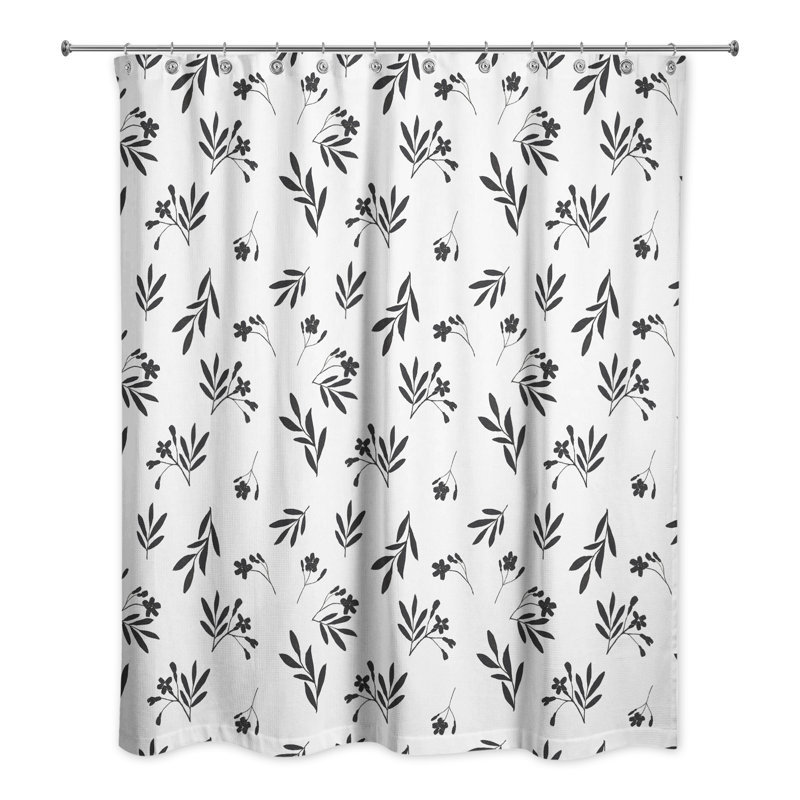 Rideau de douche simple noir à motif floral