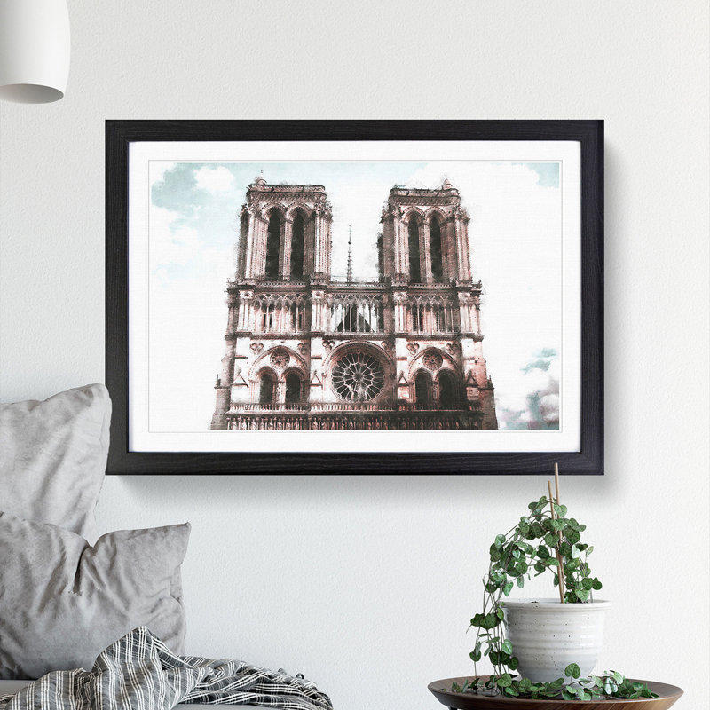 Notre Dame in Paris France - Picture Frame Graphic Art Print, 62cm H x 87cm W x 2cm D, Black Framed