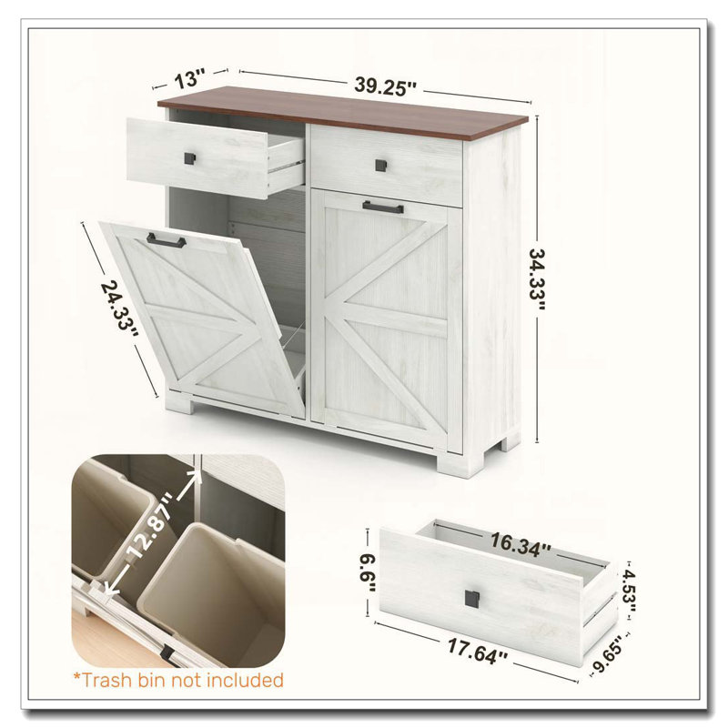 Armoire de tri de lessive, poubelle basculante, Brun + blanc antique