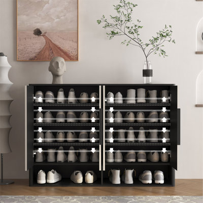 4 Door Shoe Cabinet With Adjustable Shelves For Entryway, Living Room, And Bedroom