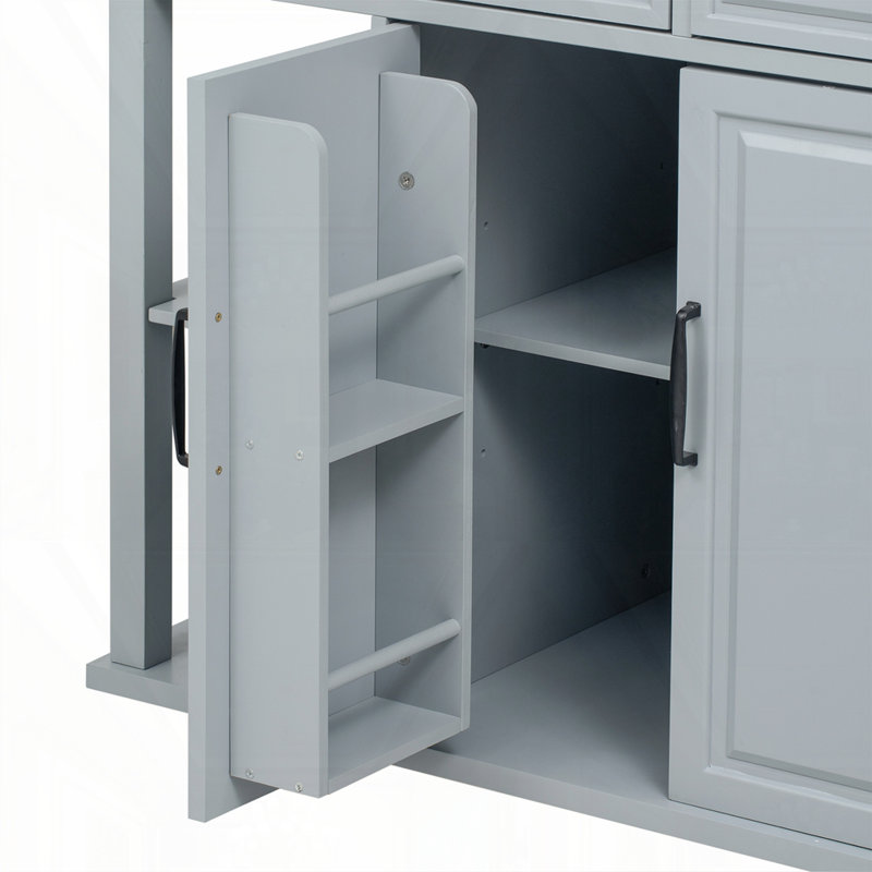 Îlot de cuisine 47 po avec table de salle à manger extensible, Gris + bleu