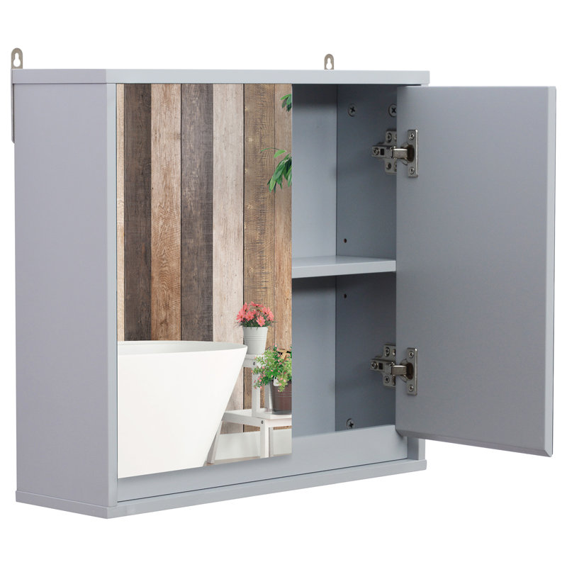 HOMCOM Bathroom Mirror Cabinet, Bathroom Cabinet, Grey