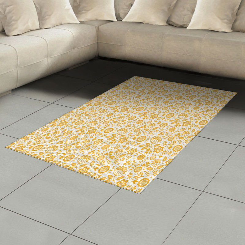 Tapis décoratif à longues fibres en fibre de polyester jaune à haute densité, Rectangle— 4 pi x 5 pi 8 po
