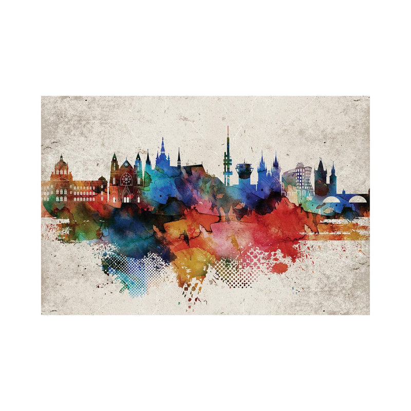 Prague Abstract Skyline 1 Piece Wrapped Canvas Wall Art, 101.6 cm H x 66.04 cm W x 3.175 cm D