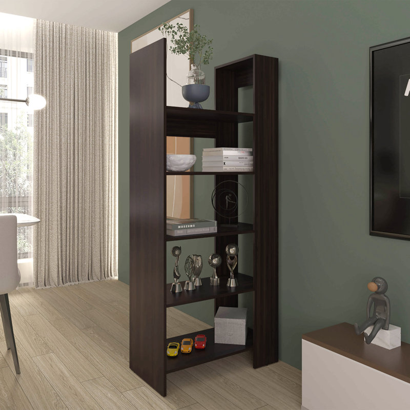 Bibliothèque, 5 tablettes, noyer foncé