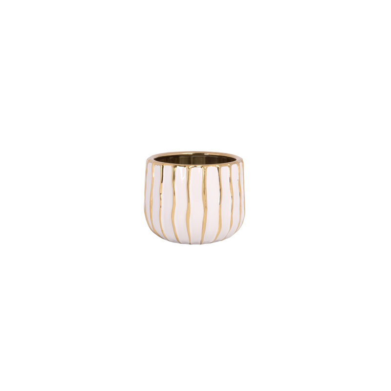 Stoneware Pot Gold, 6" H x 7" W x 7" D