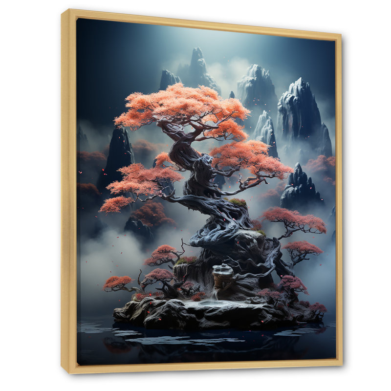 Mystical Bonsai 2 - Art mural bonsaï, Cadre flottant brun, H 20 po x l 12 po x P 1 po