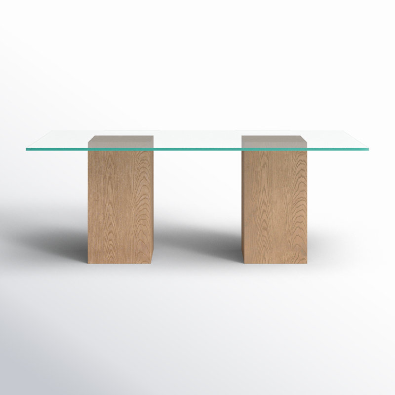 Meria Glass Top Solid Wood Base Dining Table, French Roast