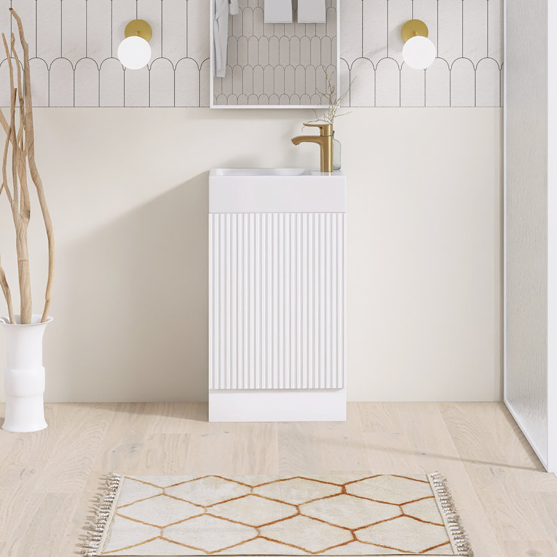 18.6'' Freestanding Single Sink Bathroom Vanity with Ceramic Top, White
