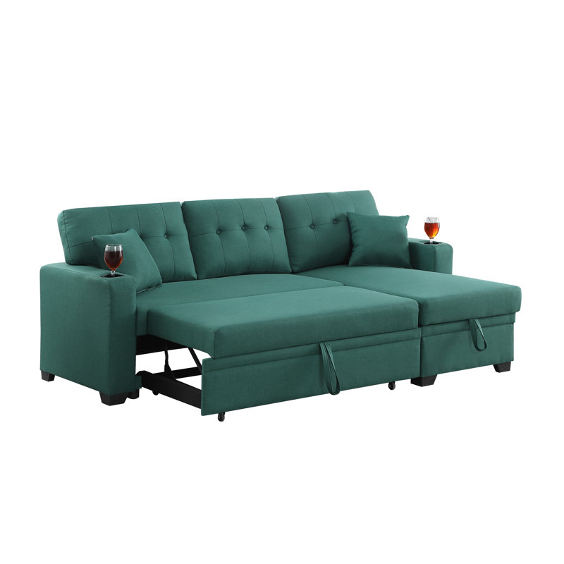 Canapé-lit réversible de 84 po de largeur et chaise longue, Mélange de polyester vert