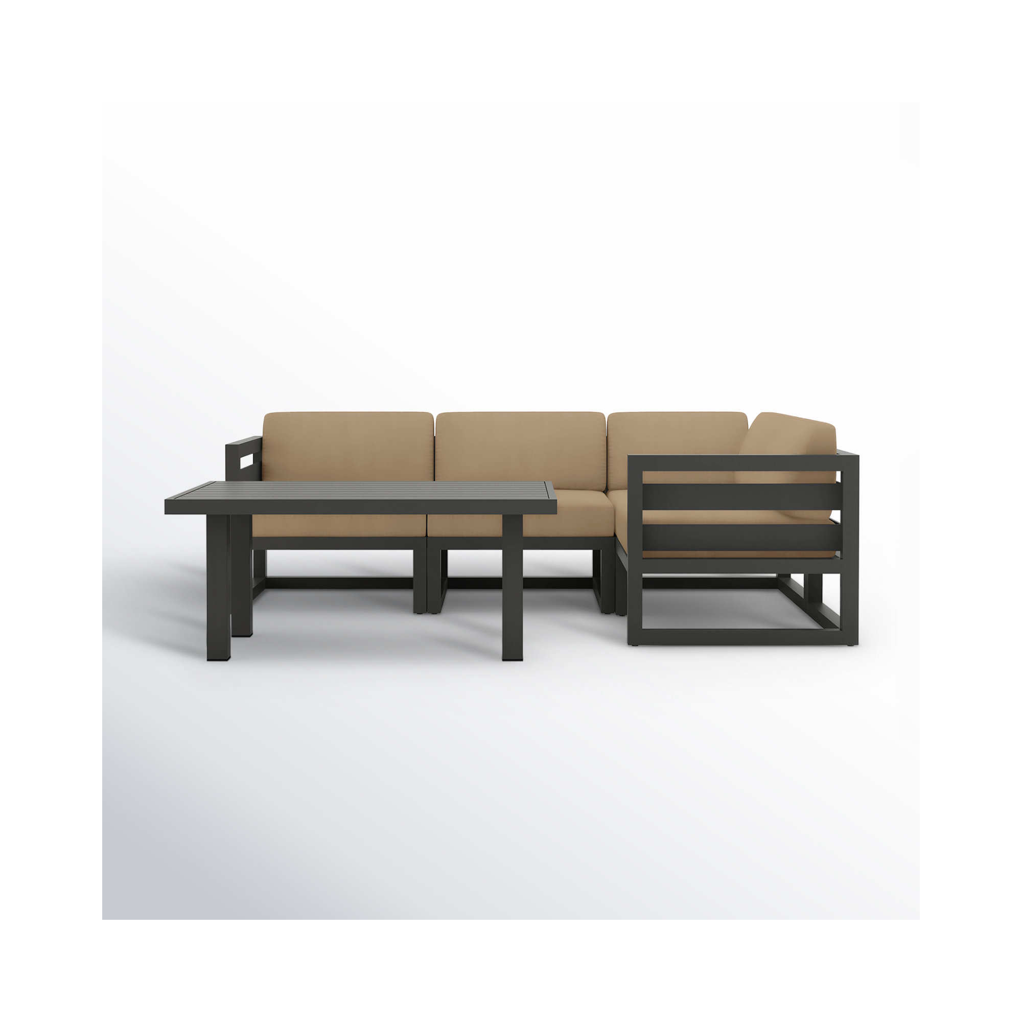 Smith 5 Piece Sectional Seating Group with Sunbrella® Cushions, Slate, Heather Beige