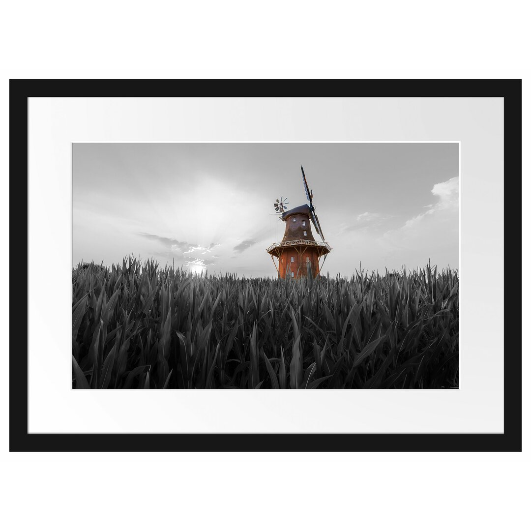 Gerahmter Fotodruck Beautiful Windmill in a Field