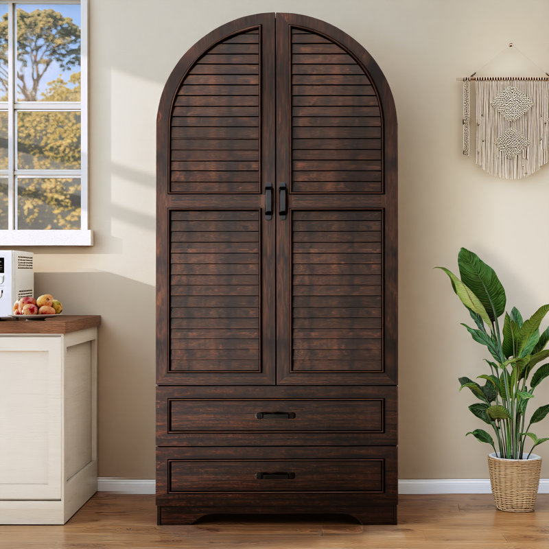 Fluted Arched Pantry Cabinet, 71" Tall Storage With Shutter Doors, Adjustable Shelves & 2 Large Drawers For Kitchen & Living Room