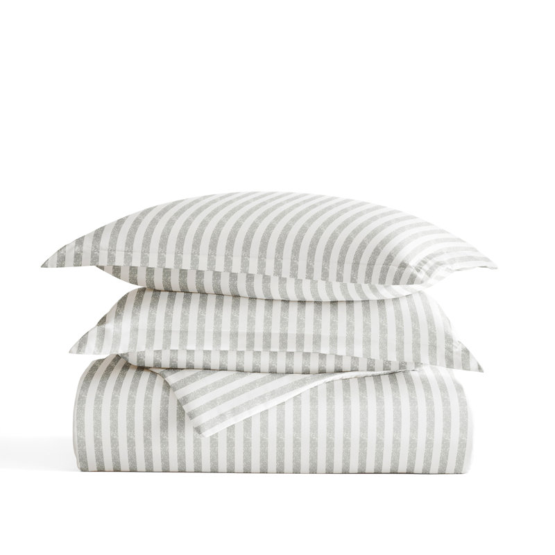 Becky Cameron Distressed Rugged Stripe Duvet Cover Set, Twin/TwinXL Duvet Cover + 1 Standard Sham, Light Gray