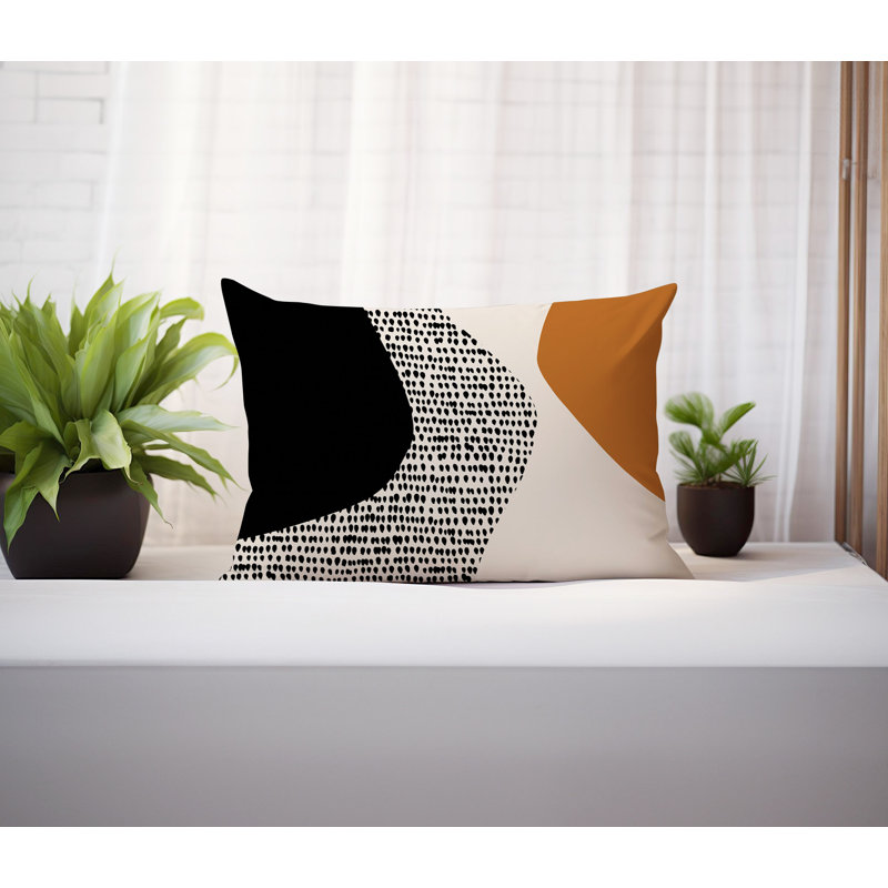 Coussin lombaire réversible intérieur / extérieur Vikka, H 14 po x l 20 po, Orange brûlé / noir / blanc cassé