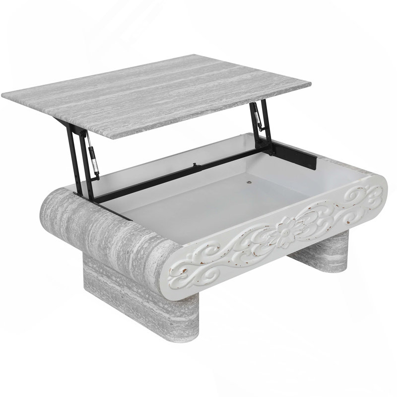 Table basse à plateau relevable, bureau moderne en bois avec rangement caché, H 13,8 po x l 39,37 po x P 23,62 po, Beige+Grey