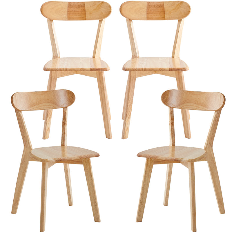 Ensemble de 4 chaises de cuisine 100% bois massif Aloysius, dossier ouvert, chaises de style Mid-Century moderne pour ferme, cuisine, salle à manger, naturel