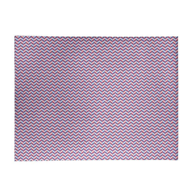 Tapis rouge/bleu à chevrons fait main, Rectangle 5 pi x 7 pi