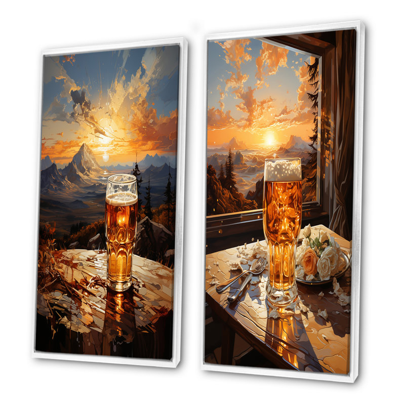 Ensemble de 2 bières Brewed Sunset Beer In Glass, Cadre blanc, H 32 po x l 33 po