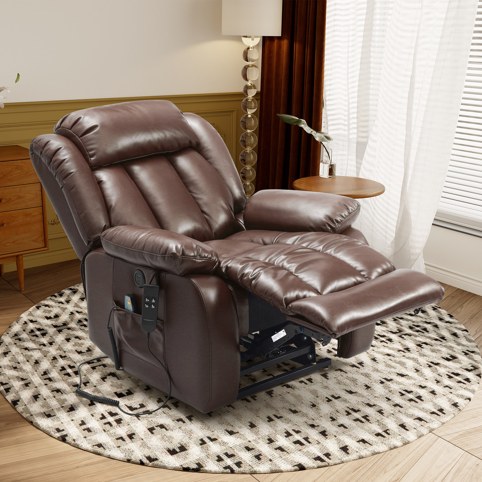 Latitude Run® Large Real Leather Lift Recliner Chair With Dual Okin ...