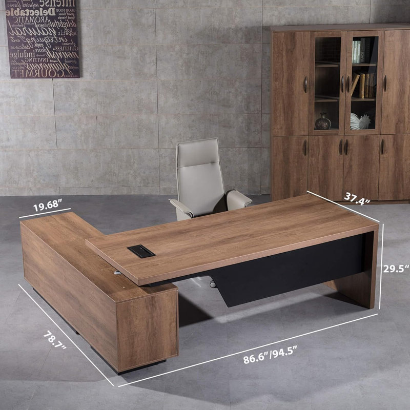 L-Shaped Executive Desk, 70.8"-78.7" Extendable Large Office Desk, Modern Computer Desk Set with Drawers & Storage Shelves, Business Workstation for Home Office