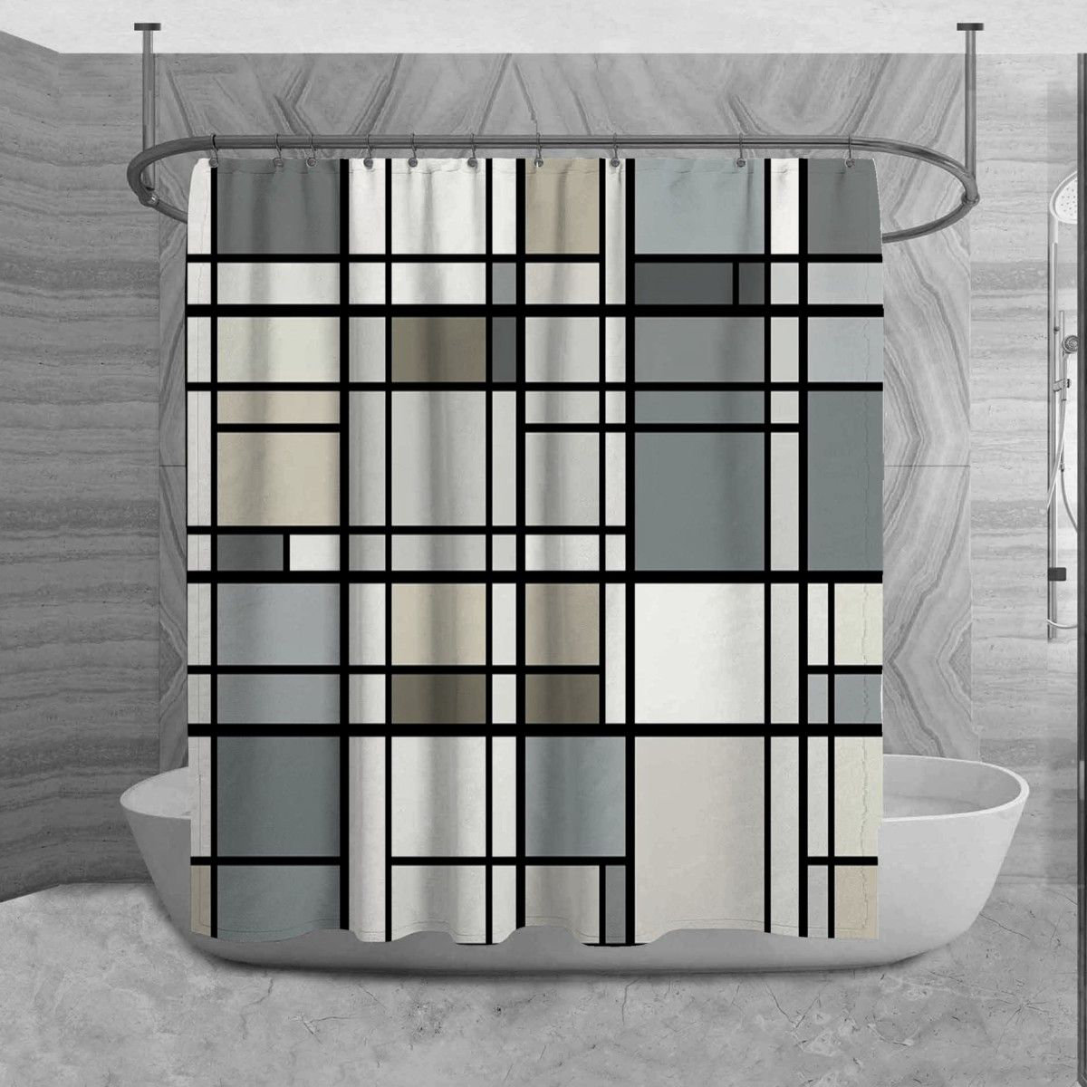 Light Brown Geometric Shower Curtain Black and White Waffle Weave Shower  Curtains for Bathroom Grey White Modern Cloth Shower Curtain with Hooks  Hotel