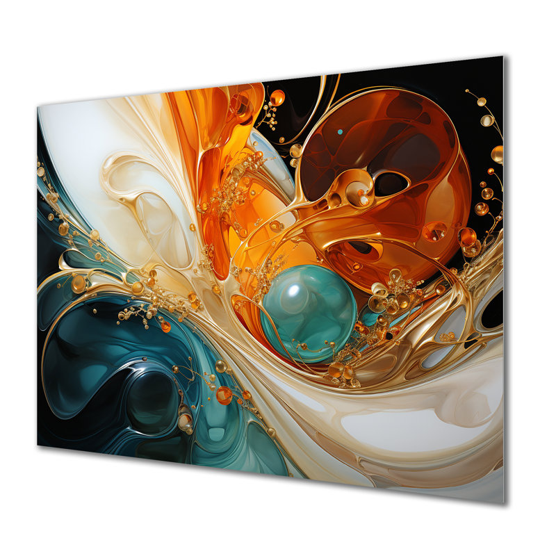 Orange et émeraude marbre lave I - art mural abstrait en métal MT137166, H 30 po x l 40 po x P 1,5 po