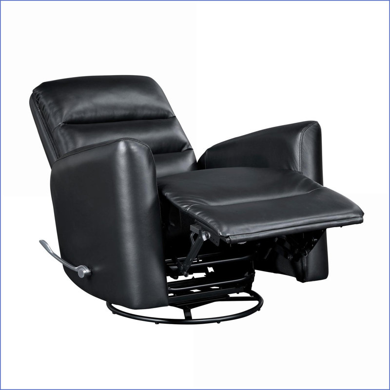 Recliners for Living Room | Swivel Glider Reclining Chair with Breathable Faux Leather | Black | Solid Wood &amp; Plywood Frame