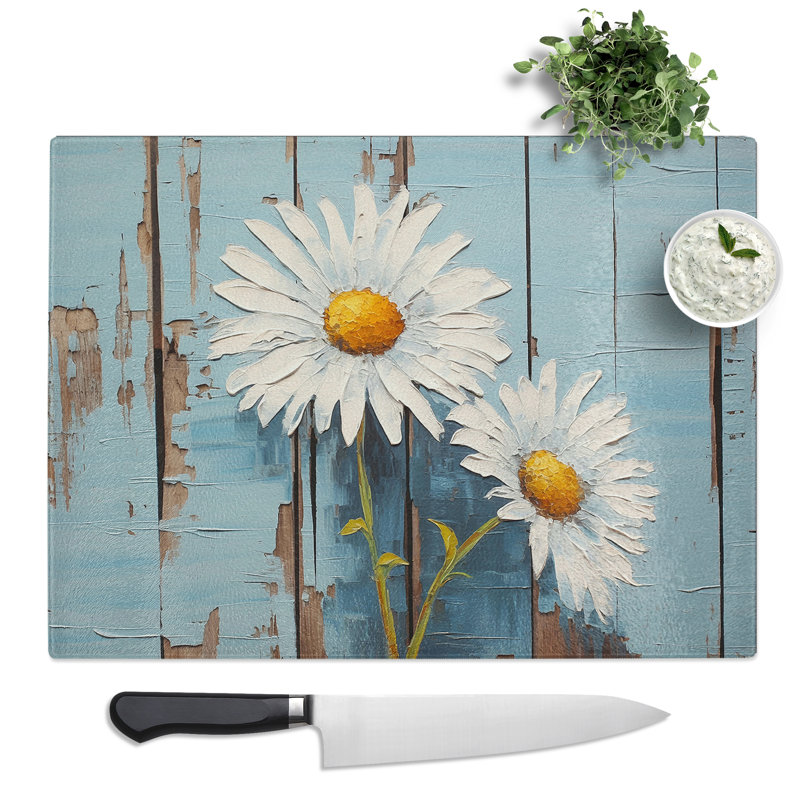 Daisy Hard Edge  Glass Chopping Board