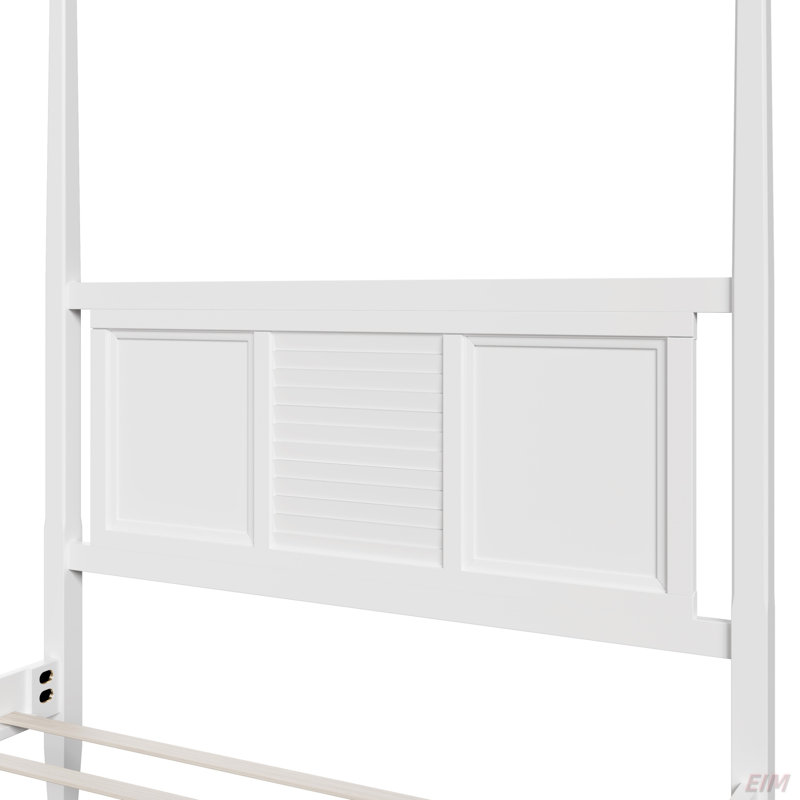 Lit à baldaquin traditionnel en bois massif avec grille horizontale (lit), Grand lit