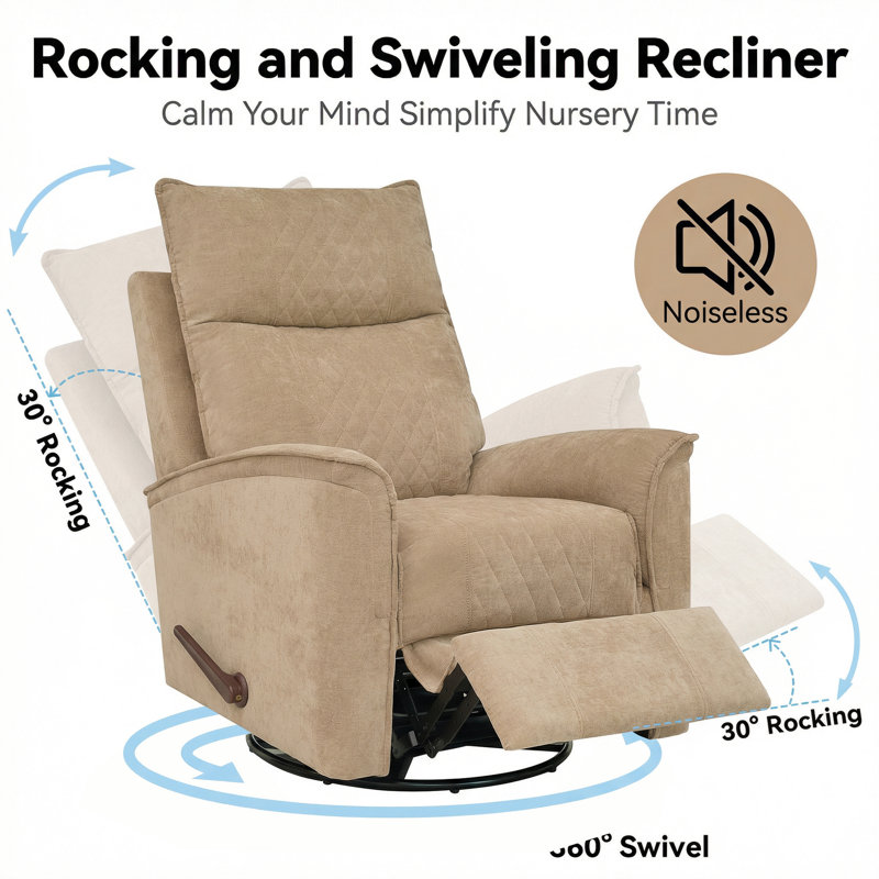 Chenille Recliner Manual Swivel Rocker Recliner For Adults,small Recliners For Small Spaces-brown(set Of 2)