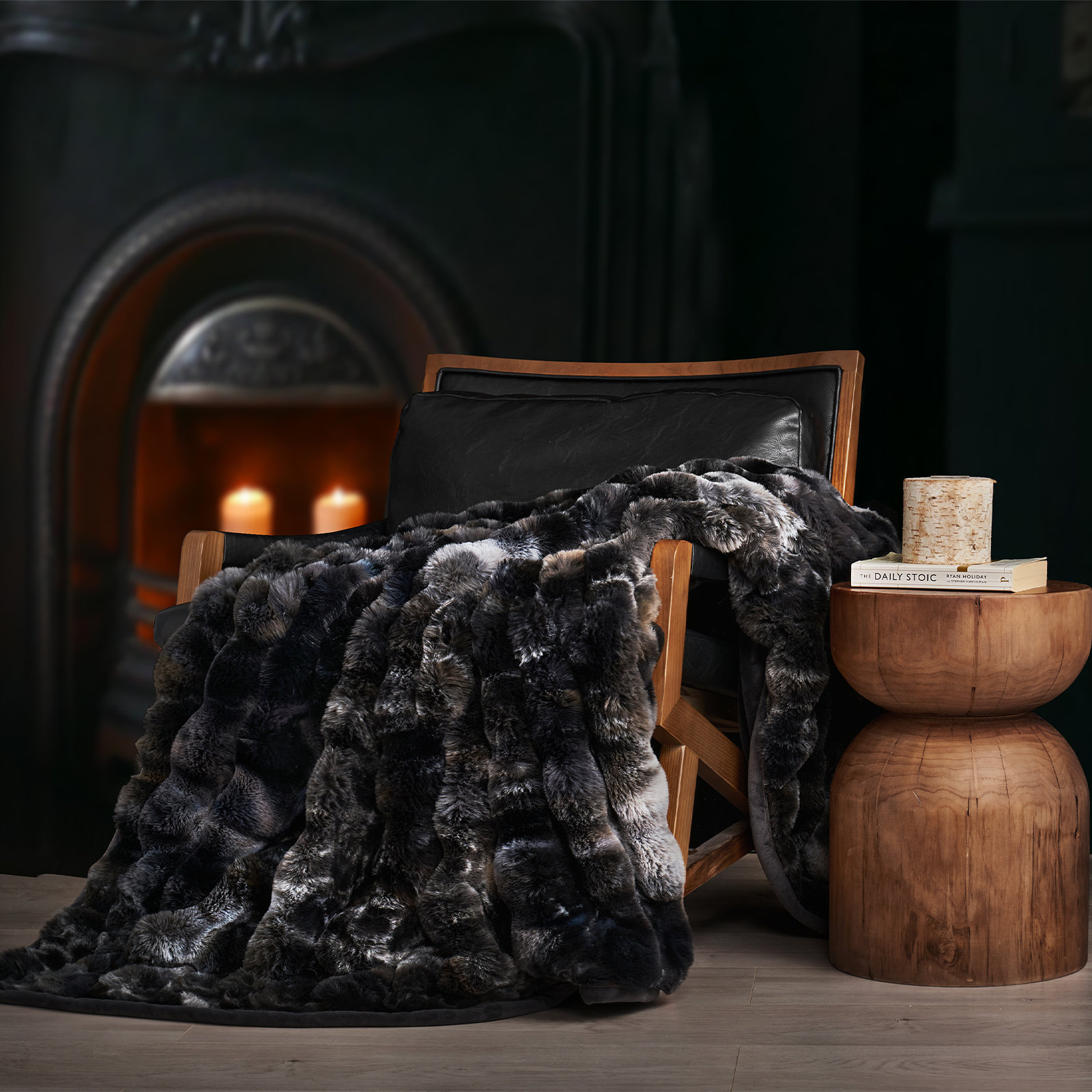 Faux Fur Weighted Throw Blanket, 60" L x 50" W, Charcoal Gray Heather Marble